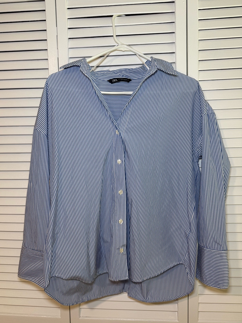 Zara Blue & White Vertical Stripe Button-Down Shirt (oversized)